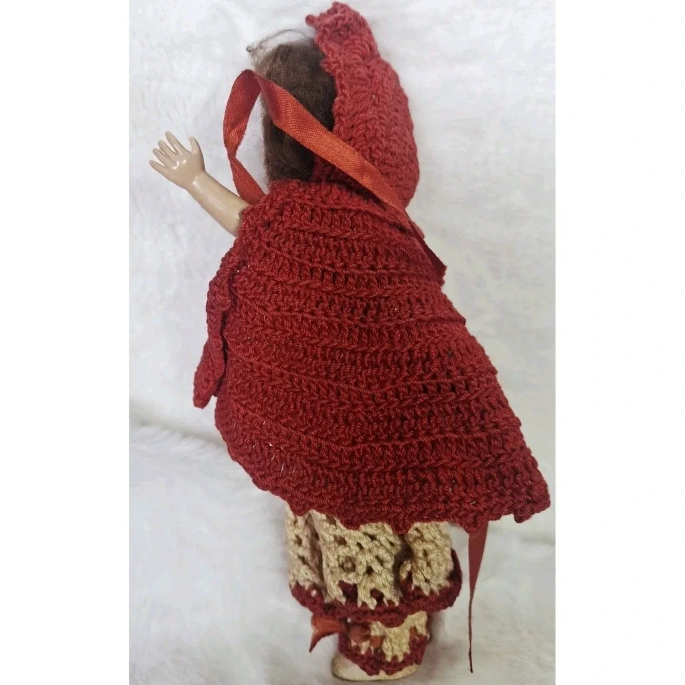 VTG Little Red Riding Hood Doll & Crochet Handmade Crochet Cape Dress Pants RARE
